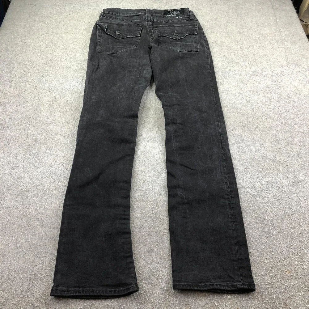 True Religion Jeans Mens 30x35 Black Ricky Relaxed Straight Denim